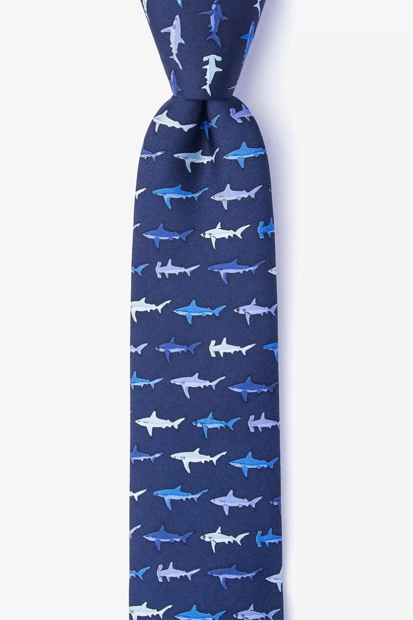 Ties Shark Print Navy Blue Skinny Tie Hot