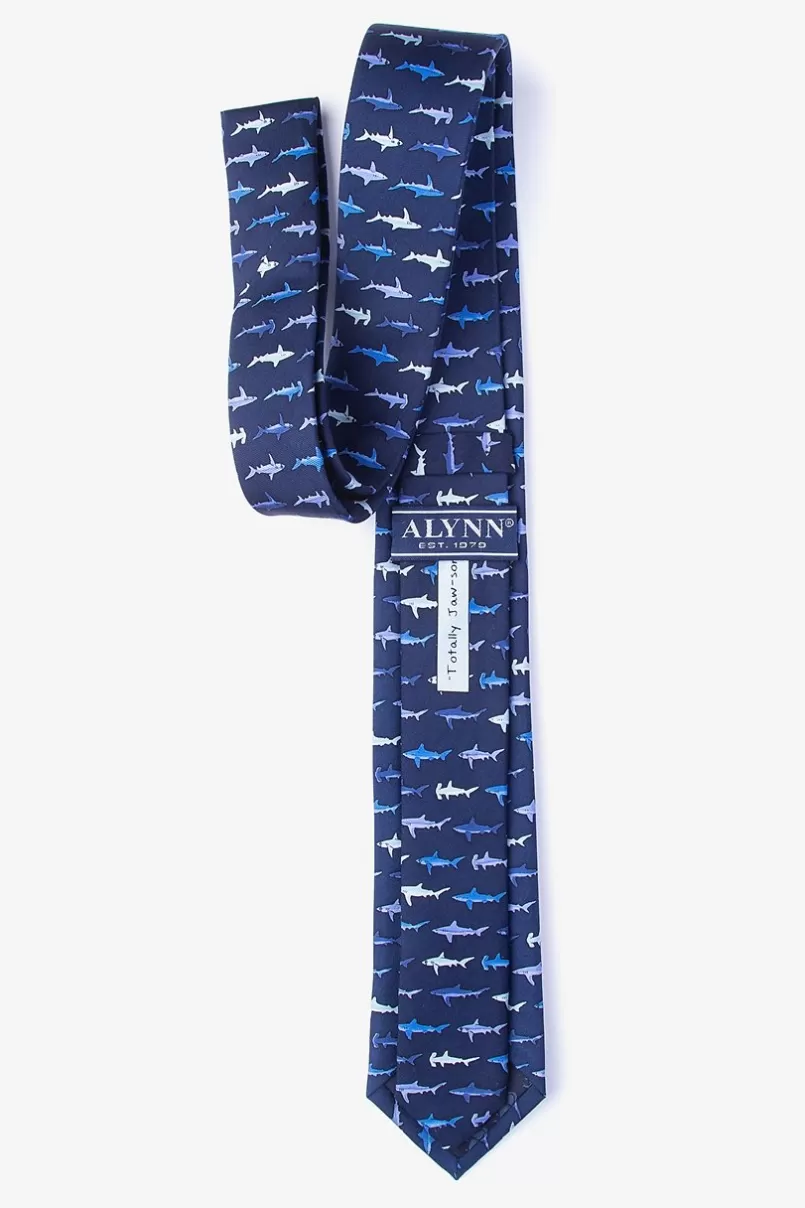 Ties Shark Print Navy Blue Skinny Tie Hot