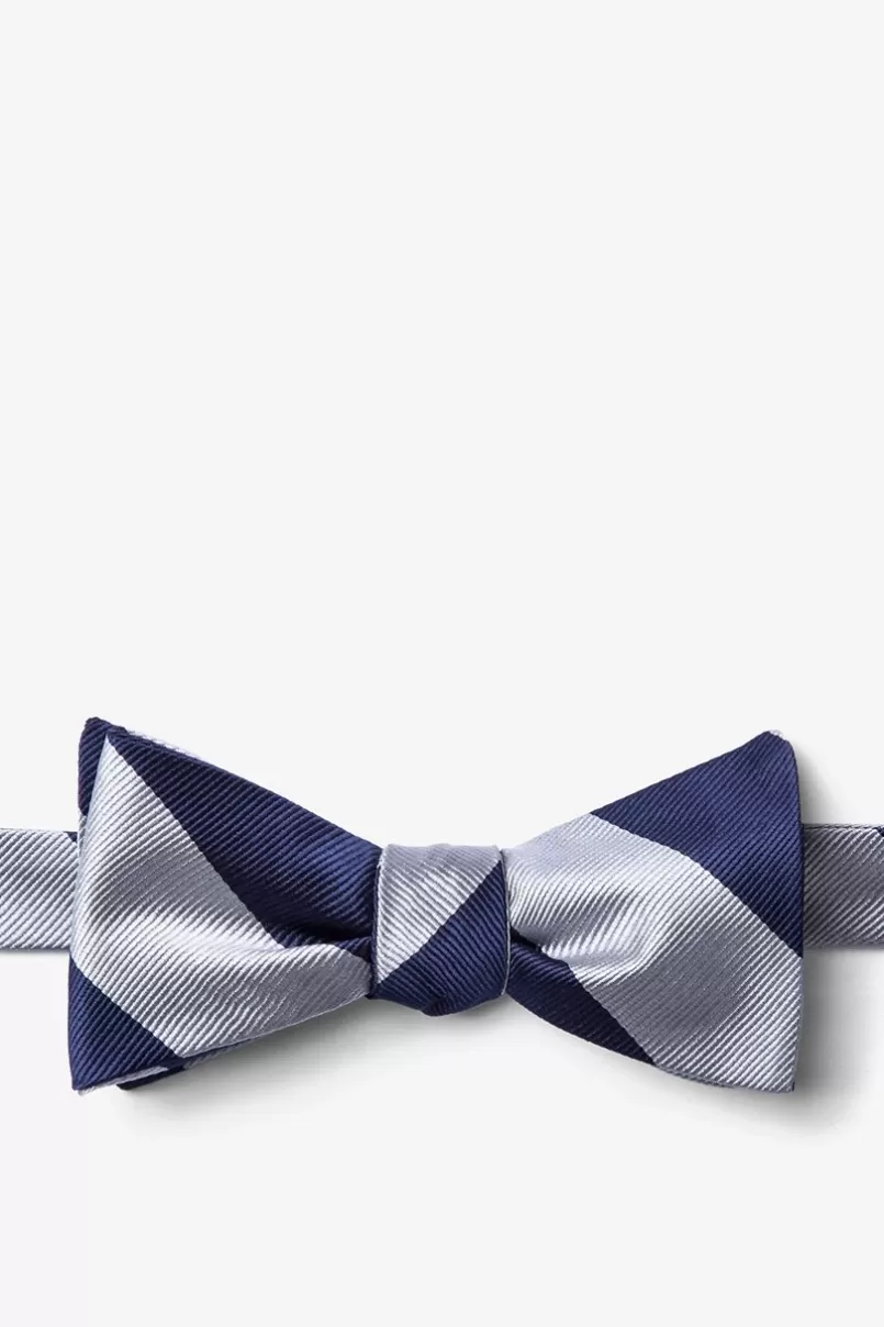 Ties Silver & Navy Stripe Self-Tie Bow Tie Silver&Black Clearance