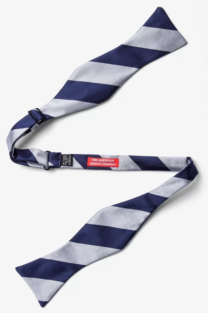 Ties Silver & Navy Stripe Self-Tie Bow Tie Silver&Black Clearance