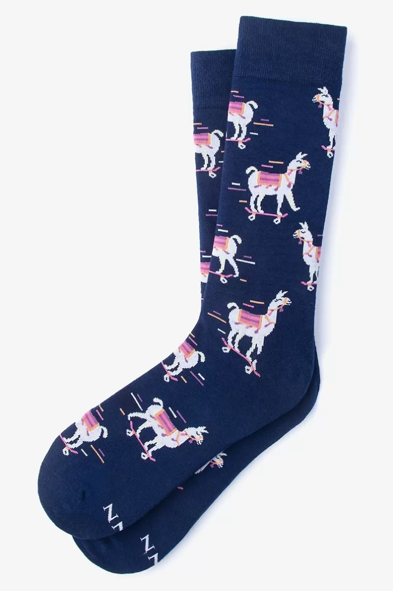 Ties Skateboarding Llama Navy Blue Sock NavyBlue Shop