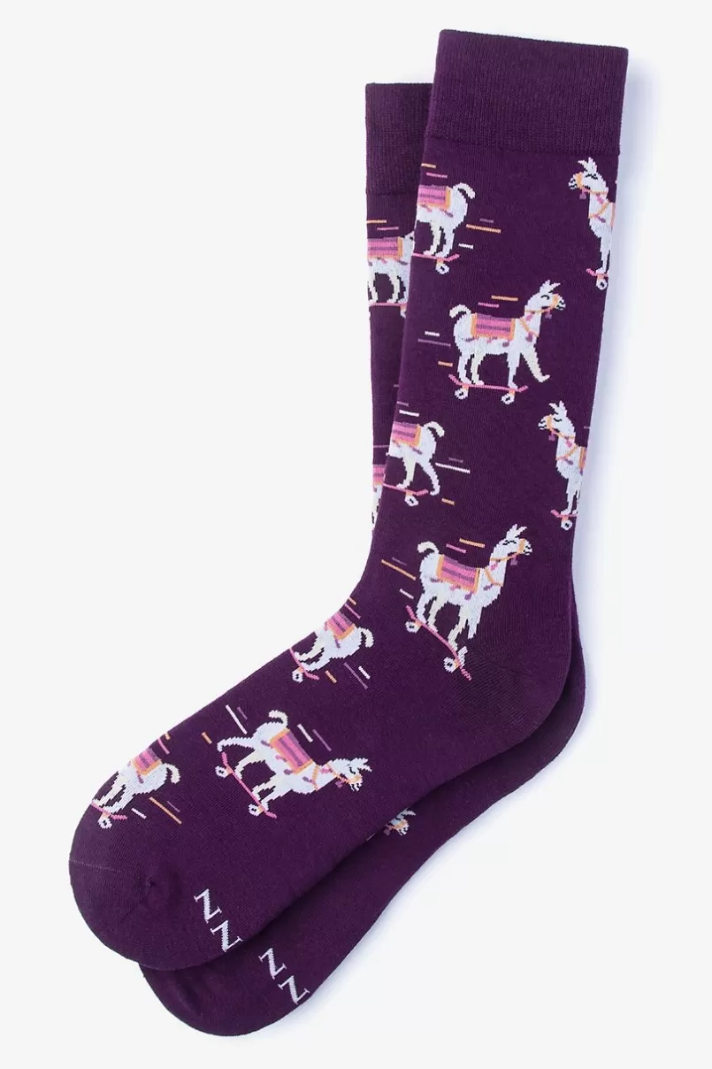 Ties Skateboarding Llama Sock Purple New