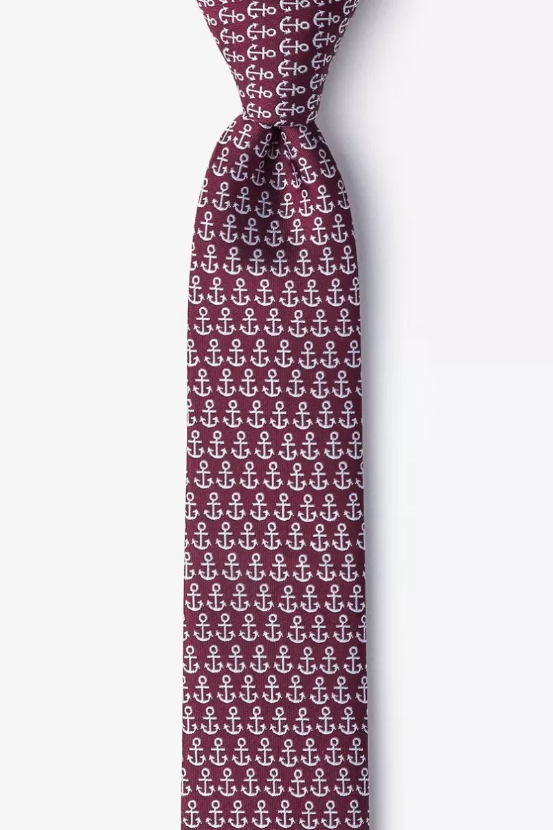 Ties Small Anchors Maroon Skinny Tie Best