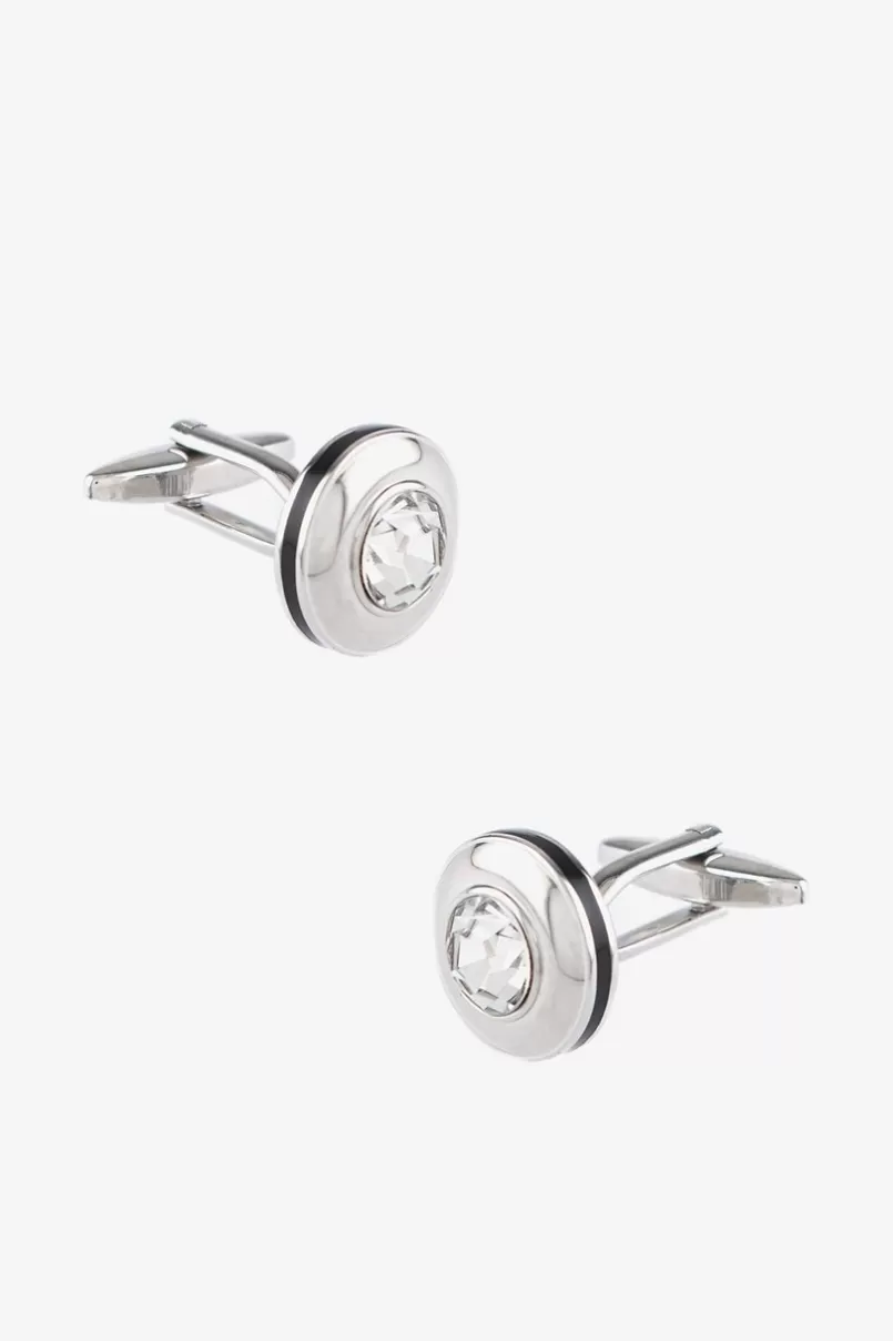 Ties Solid Round Gem Clear Cufflinks Best Sale