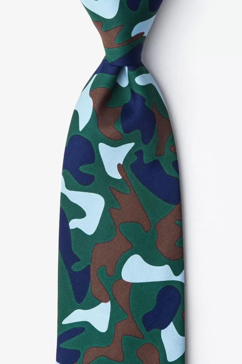 Ties Street Camo Hunter Green Extra Long Tie HunterGreen&SkyBlue Fashion