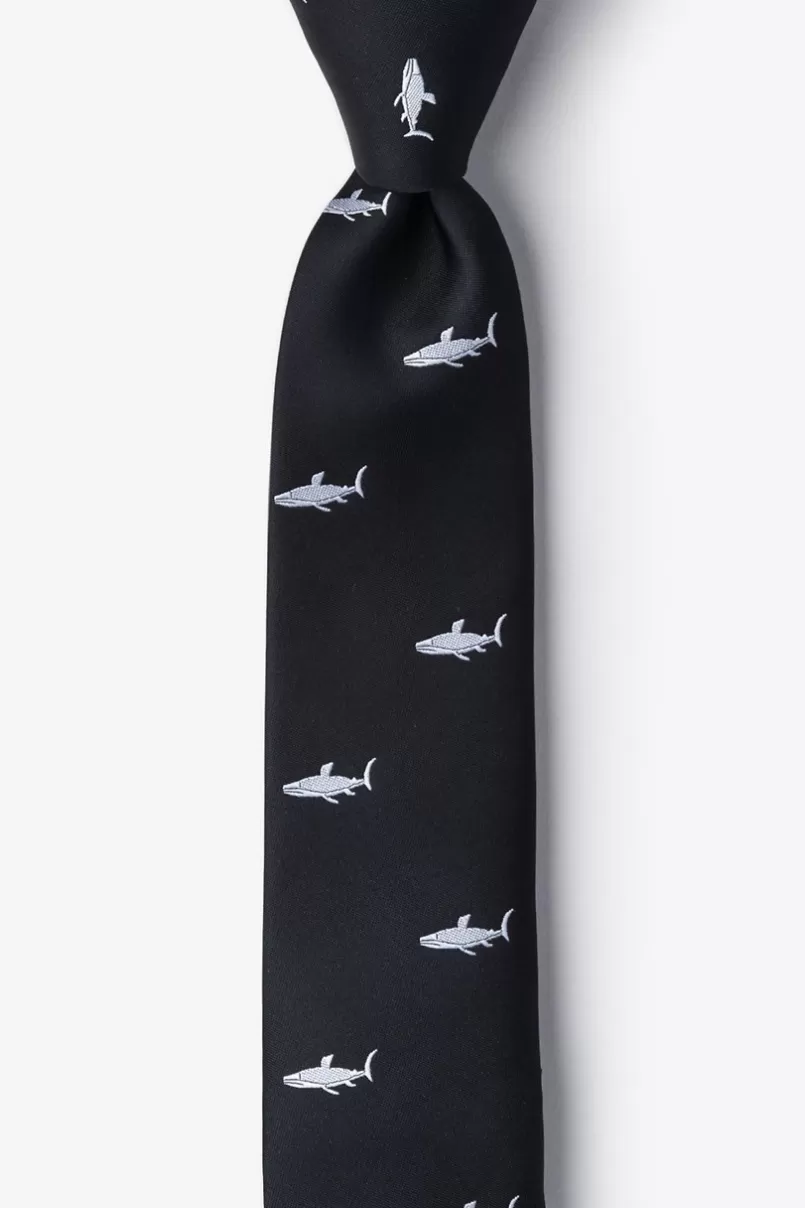 Ties Swimming Sharks Black Skinny Tie New