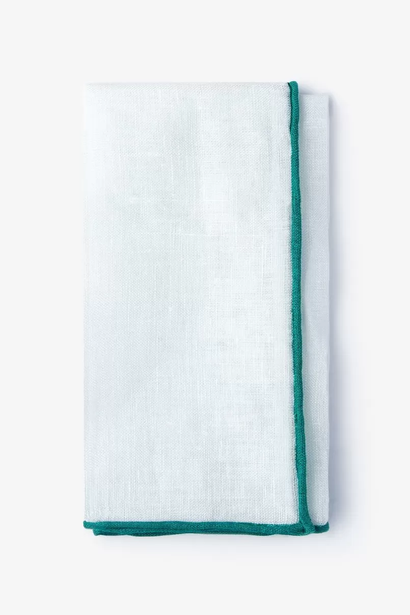 Ties Teal Edged Linen White Pocket Square White&Teal Best