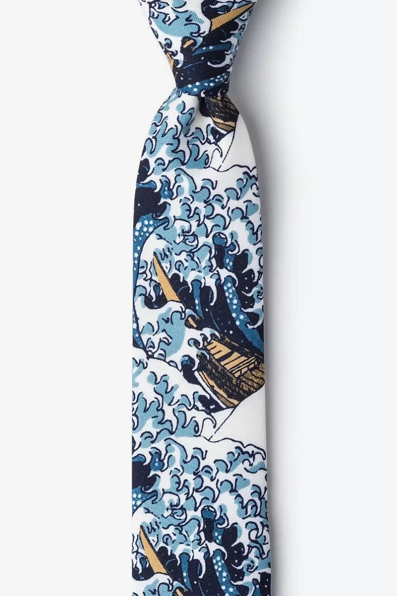 Ties The Great Wave Off Kanagawa Navy Blue Skinny Tie Online