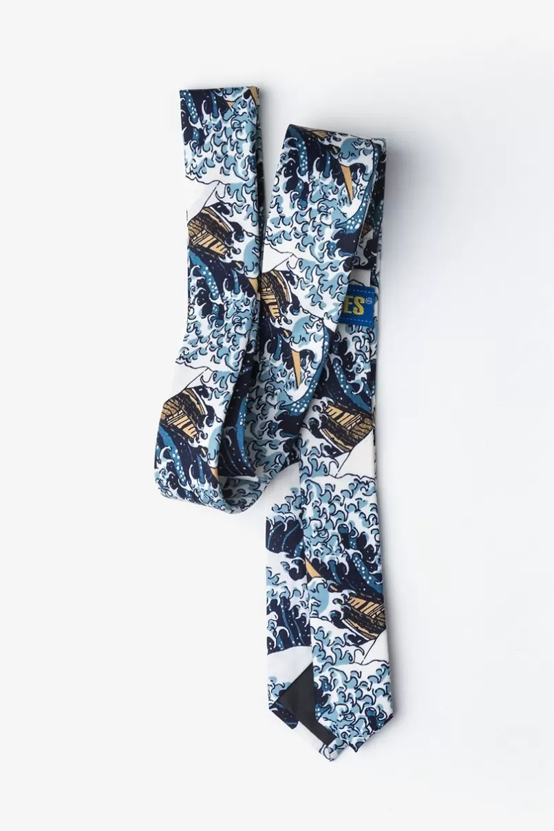 Ties The Great Wave Off Kanagawa Navy Blue Skinny Tie Online