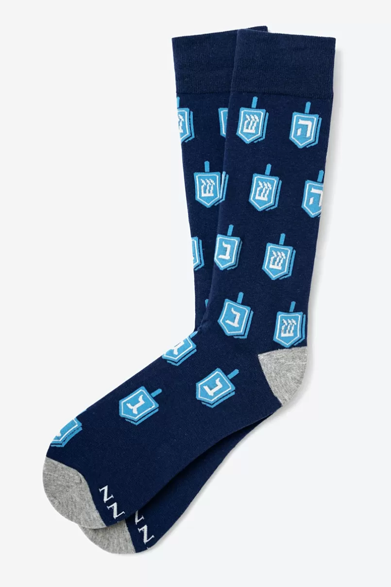 Ties This is How I roll - Dreidel Navy Blue Sock Clearance