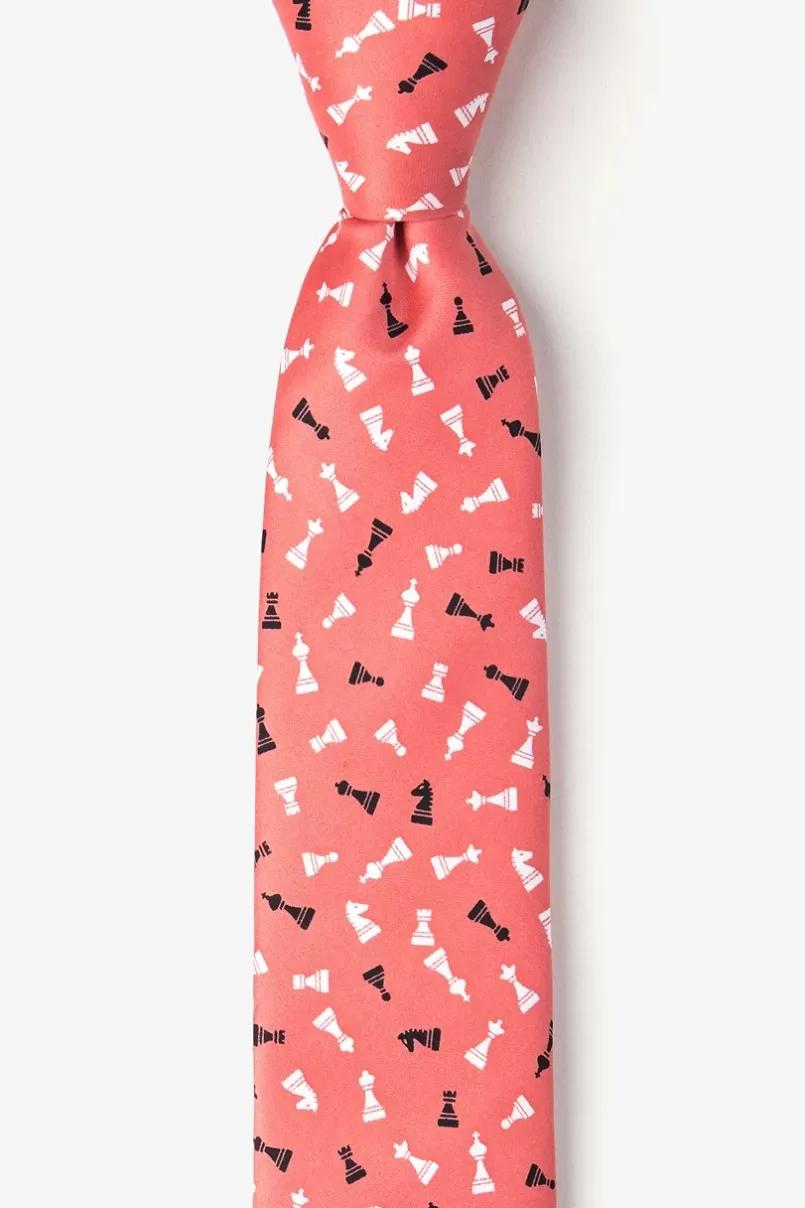 Ties Tossed Chess Pieces Skinny Tie Coral Clearance