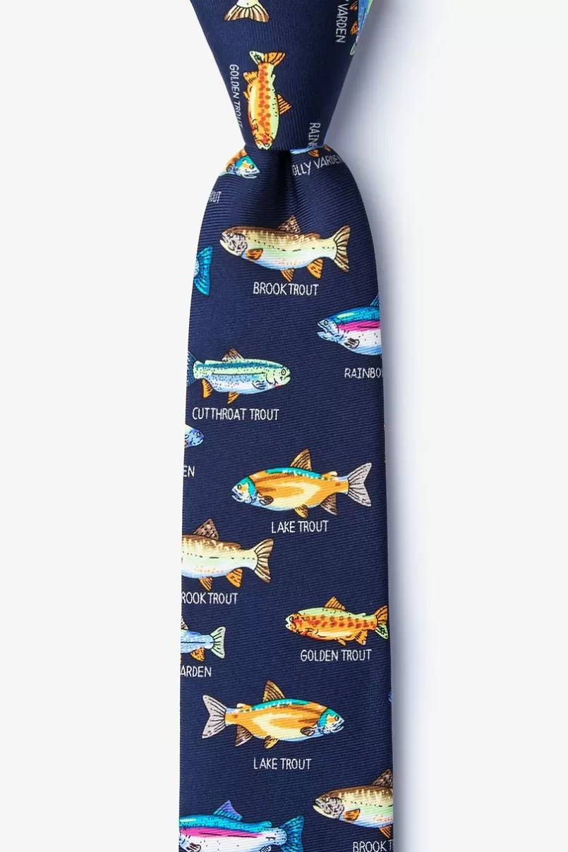 Ties Trout Family Navy Blue Skinny Tie Store