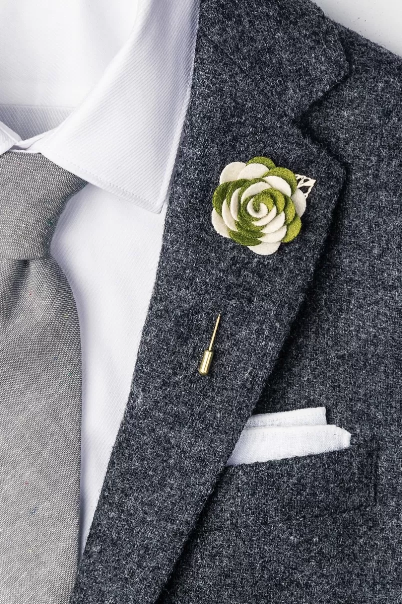 Ties Two-toned Flower Gold Leaf Olive Lapel Pin Hot