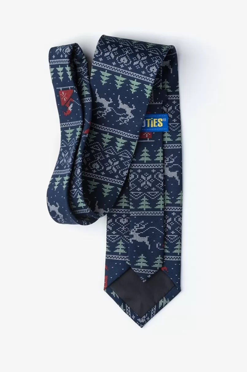 Ties Ugly Christmas Sweater Navy Blue Extra Long Tie New