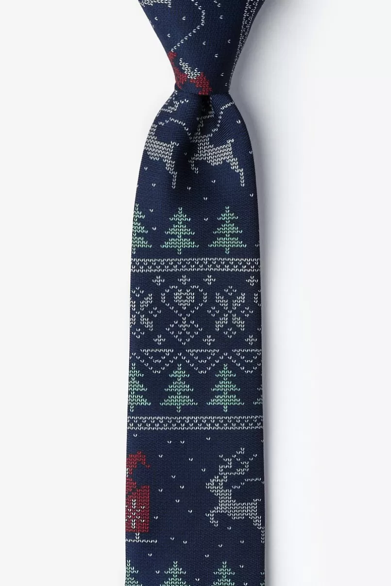 Ties Ugly Christmas Sweater Navy Blue Skinny Tie Discount