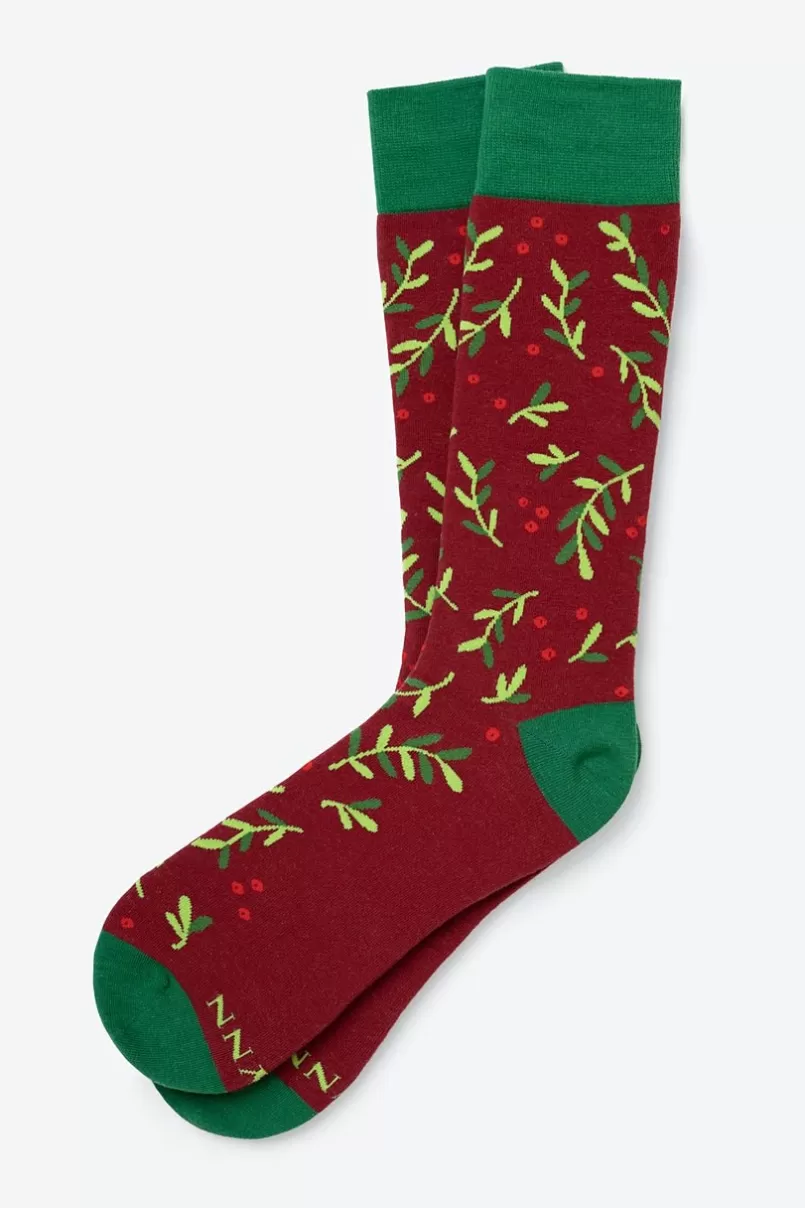 Ties Under the Mistletoe Sock Burgundy Hot