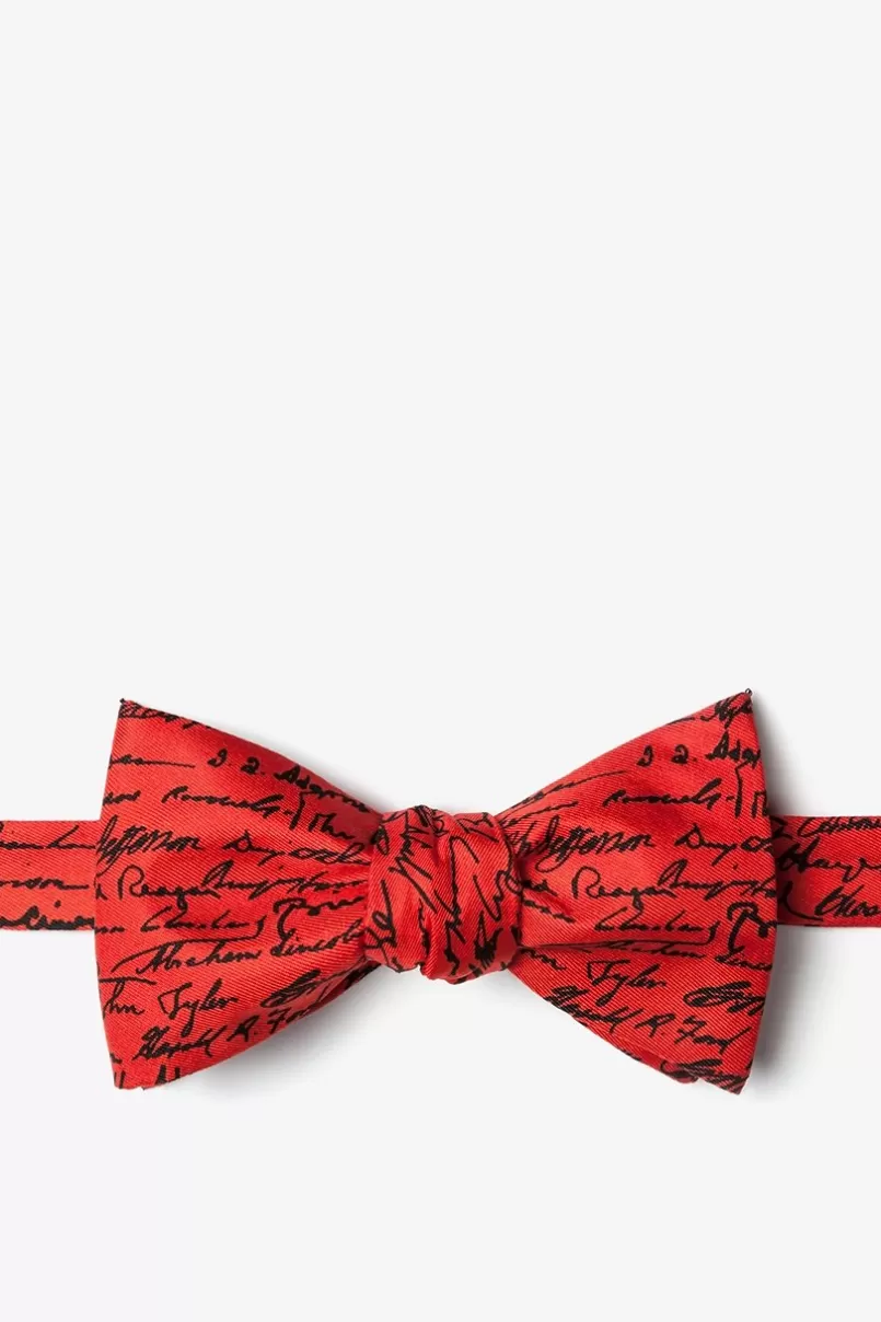 Ties U.S. Presidential Signatures Red Self-Tie Bow Tie Store