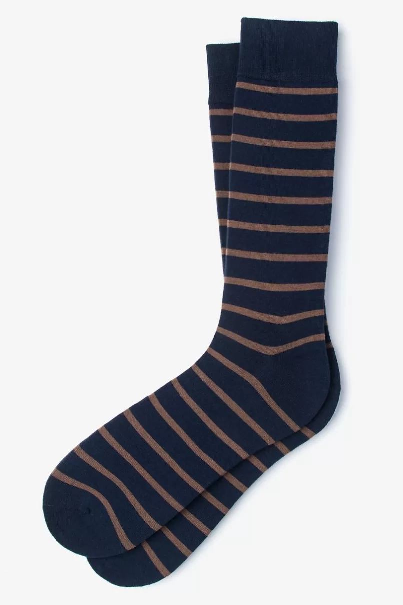 Ties Virtuoso Stripe Brown Sock Brown&NavyBlue Online