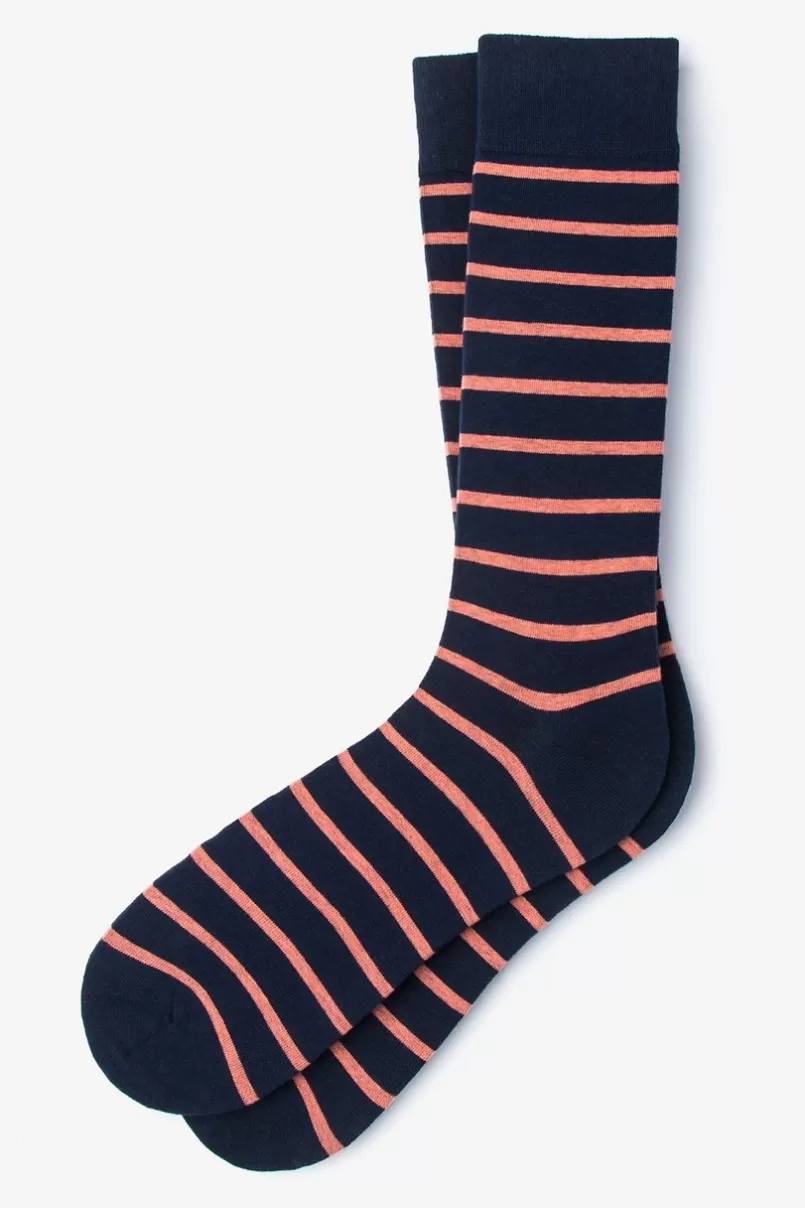 Ties Virtuoso Stripe Coral Sock Coral&NavyBlue Best