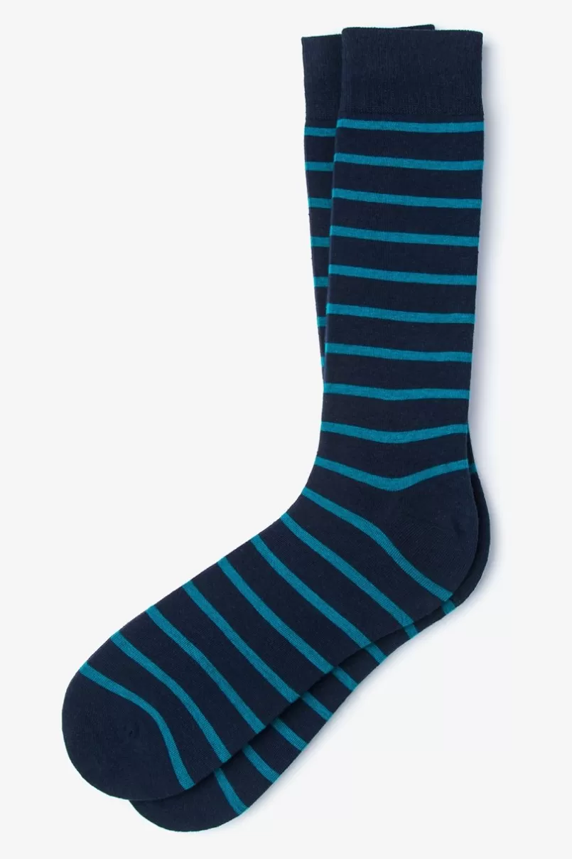 Ties Virtuoso Stripe Teal Sock Teal&NavyBlue Cheap