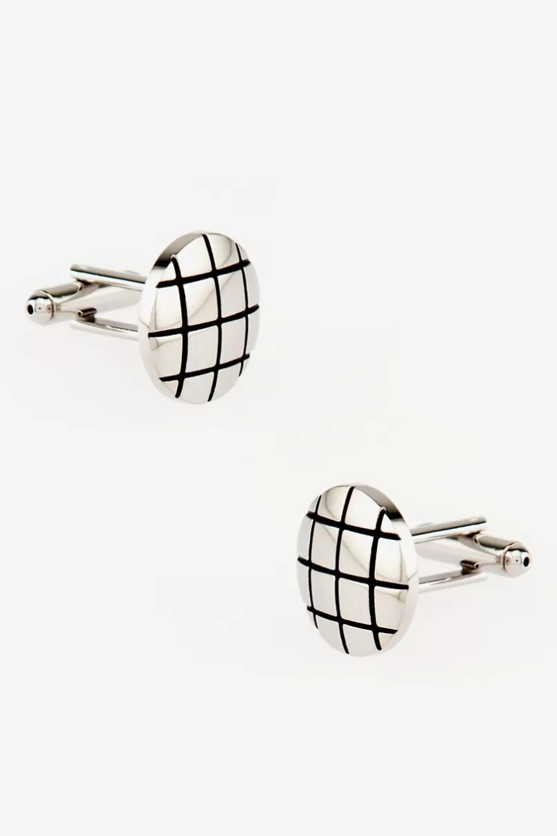 Ties Windowpane Round Silver Cufflinks Store